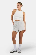 Wiluna High Waisted Sweat Shorts Washed Pure Grey White