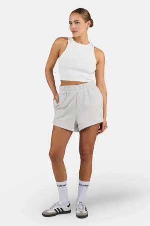 Wiluna High Waisted Sweat Shorts Washed Pure Grey White