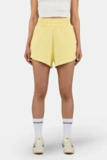 Wiluna High Waisted Sweat Shorts Washed Soft Yellow White