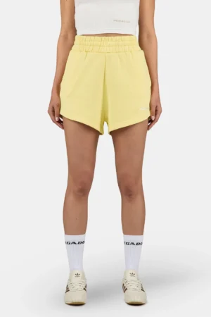 Wiluna High Waisted Sweat Shorts Washed Soft Yellow White
