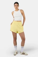 Wiluna High Waisted Sweat Shorts Washed Soft Yellow White