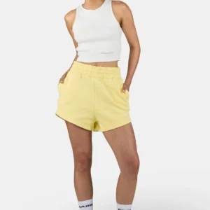 Wiluna High Waisted Sweat Shorts Washed Soft Yellow White